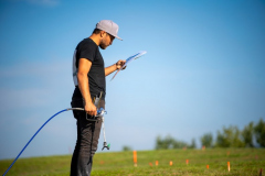 A giant biodegradable landart painting entitled "Un jeu d'enfant?" by French-Swiss artist Saype is pictured on Tuesday September 28, 2021 in Annet-sur-Marne near Paris, France. With an overall area of 3'500 square meters this fresco was created using biodegradable pigments made out of charcoal, chalk, water and milk proteins. (LeSabe for Saype) A giant biodegradable landart painting entitled "Un jeu d'enfant?" by French-Swiss artist Saype is pictured on Tuesday September 28, 2021 in Annet-sur-Marne near Paris, France. With an overall area of 3'500 square meters this fresco was created using biodegradable pigments made out of charcoal, chalk, water and milk proteins. (LeSabe for Saype)